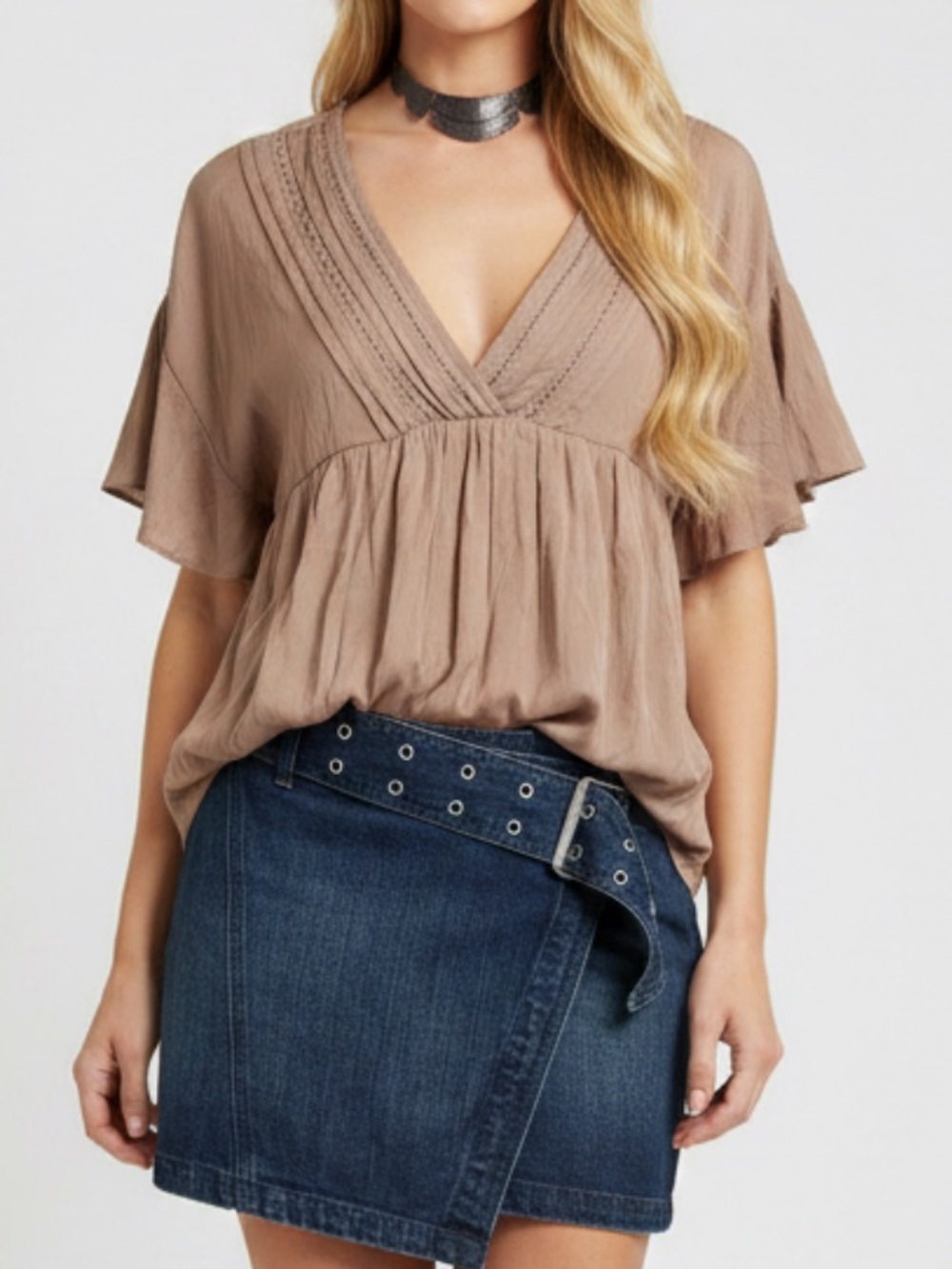 NWT - Mustard Seed Taupe V-Neck Blouse